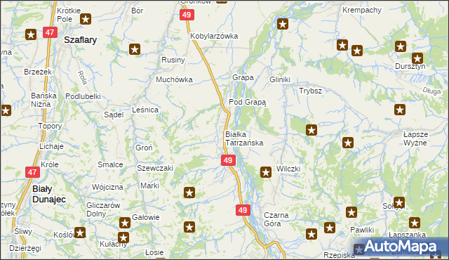 mapa Białka Tatrzańska, Białka Tatrzańska na mapie Targeo