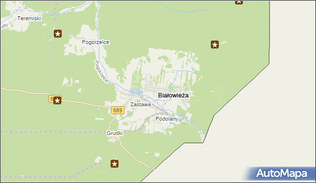 mapa Białowieża powiat hajnowski, Białowieża powiat hajnowski na mapie Targeo