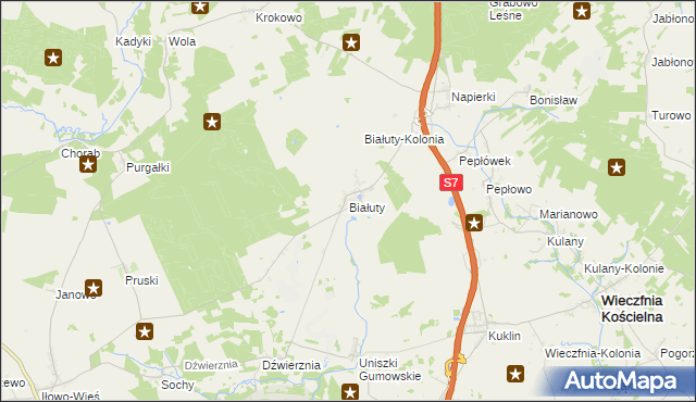 mapa Białuty gmina Iłowo-Osada, Białuty gmina Iłowo-Osada na mapie Targeo