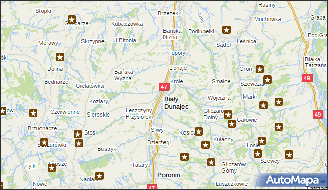 mapa Biały Dunajec, Biały Dunajec na mapie Targeo