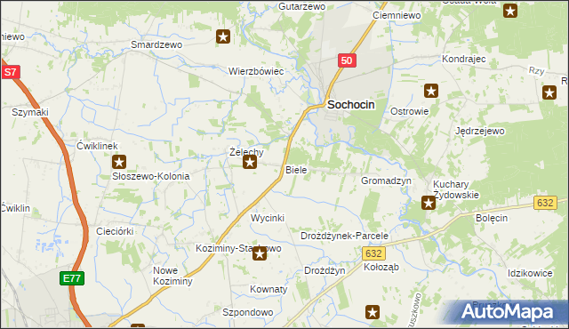 mapa Biele gmina Sochocin, Biele gmina Sochocin na mapie Targeo