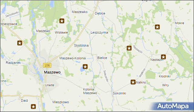 mapa Bielice gmina Maszewo, Bielice gmina Maszewo na mapie Targeo