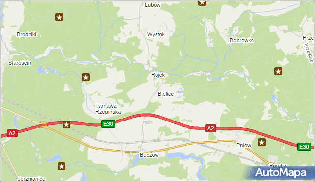 mapa Bielice gmina Torzym, Bielice gmina Torzym na mapie Targeo