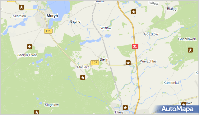 mapa Bielin gmina Moryń, Bielin gmina Moryń na mapie Targeo