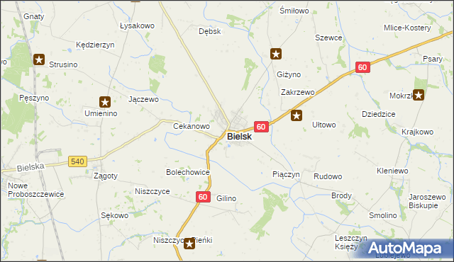 mapa Bielsk powiat płocki, Bielsk powiat płocki na mapie Targeo
