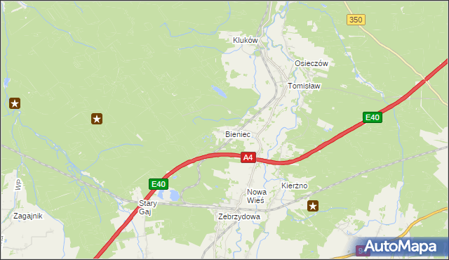 mapa Bieniec gmina Nowogrodziec, Bieniec gmina Nowogrodziec na mapie Targeo