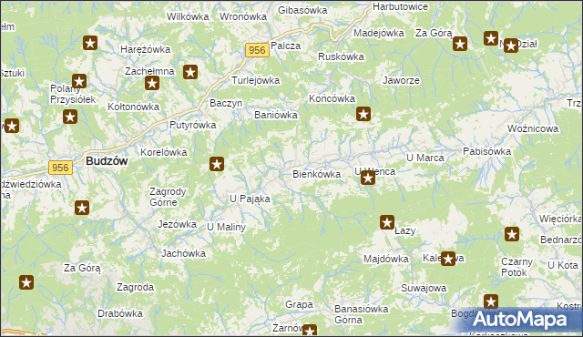 mapa Bieńkówka gmina Budzów, Bieńkówka gmina Budzów na mapie Targeo