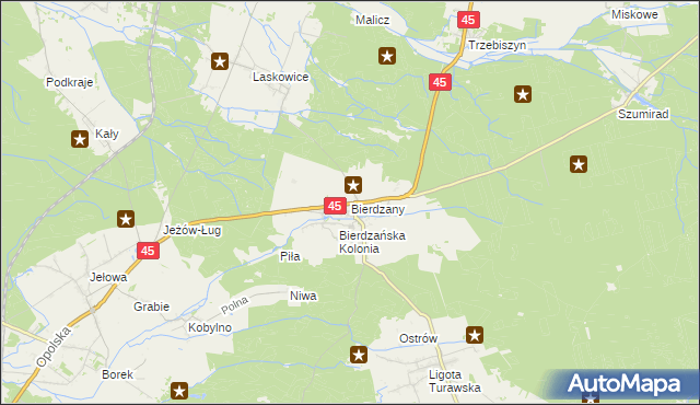 mapa Bierdzany gmina Turawa, Bierdzany gmina Turawa na mapie Targeo