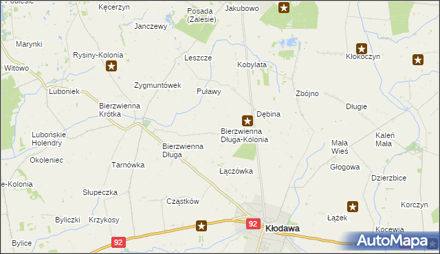 mapa Bierzwienna Długa-Kolonia, Bierzwienna Długa-Kolonia na mapie Targeo