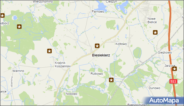 mapa Biesiekierz powiat koszaliński, Biesiekierz powiat koszaliński na mapie Targeo