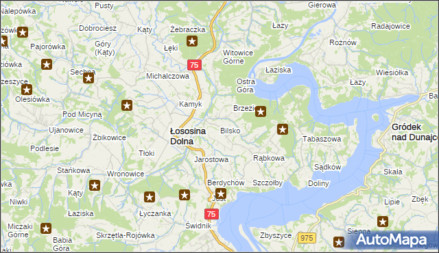 mapa Bilsko gmina Łososina Dolna, Bilsko gmina Łososina Dolna na mapie Targeo