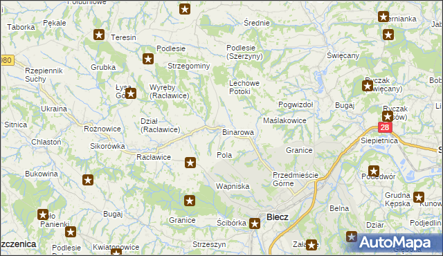 mapa Binarowa, Binarowa na mapie Targeo