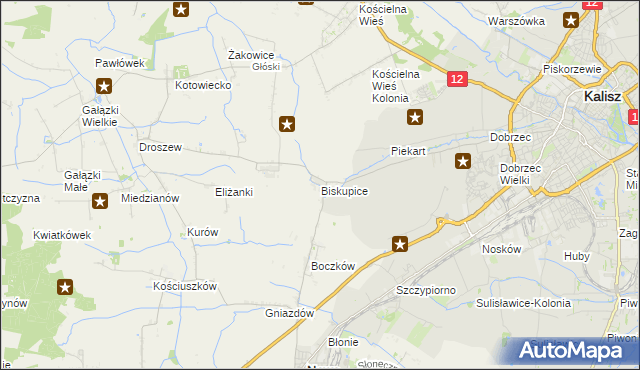 mapa Biskupice gmina Nowe Skalmierzyce, Biskupice gmina Nowe Skalmierzyce na mapie Targeo