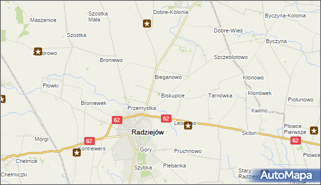 mapa Biskupice gmina Radziejów, Biskupice gmina Radziejów na mapie Targeo