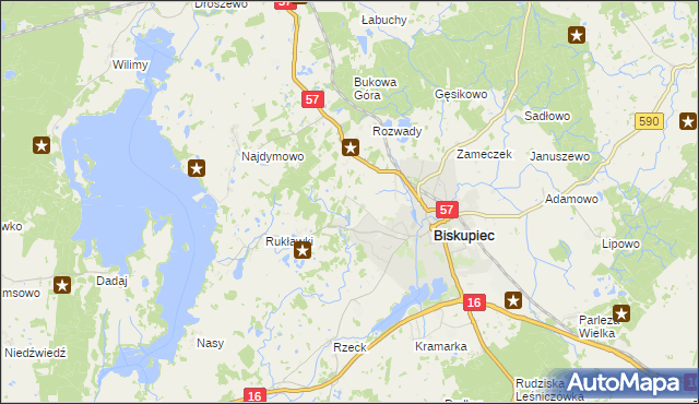 mapa Biskupiec-Kolonia Trzecia, Biskupiec-Kolonia Trzecia na mapie Targeo