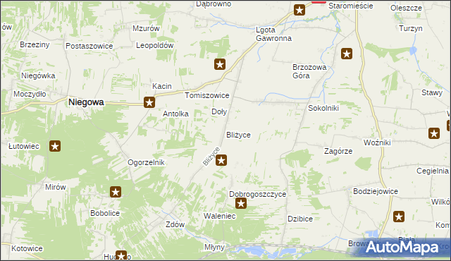 mapa Bliżyce gmina Niegowa, Bliżyce gmina Niegowa na mapie Targeo