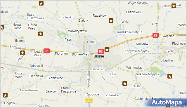 mapa Błonie powiat warszawski zachodni, Błonie powiat warszawski zachodni na mapie Targeo