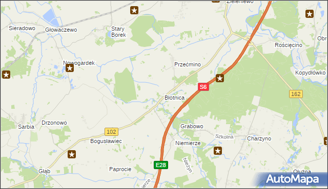 mapa Błotnica gmina Kołobrzeg, Błotnica gmina Kołobrzeg na mapie Targeo