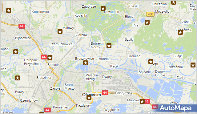 mapa Bobrek gmina Chełmek, Bobrek gmina Chełmek na mapie Targeo