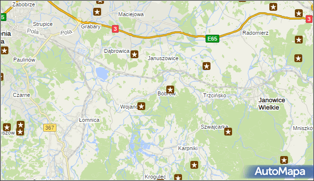 mapa Bobrów gmina Mysłakowice, Bobrów gmina Mysłakowice na mapie Targeo