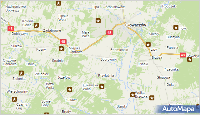 mapa Bobrowniki gmina Głowaczów, Bobrowniki gmina Głowaczów na mapie Targeo