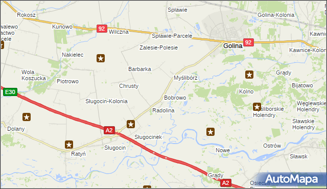 mapa Bobrowo gmina Golina, Bobrowo gmina Golina na mapie Targeo