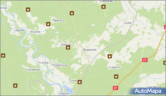mapa Bogaczów gmina Nowogród Bobrzański, Bogaczów gmina Nowogród Bobrzański na mapie Targeo