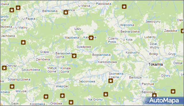 mapa Bogdanówka gmina Tokarnia, Bogdanówka gmina Tokarnia na mapie Targeo