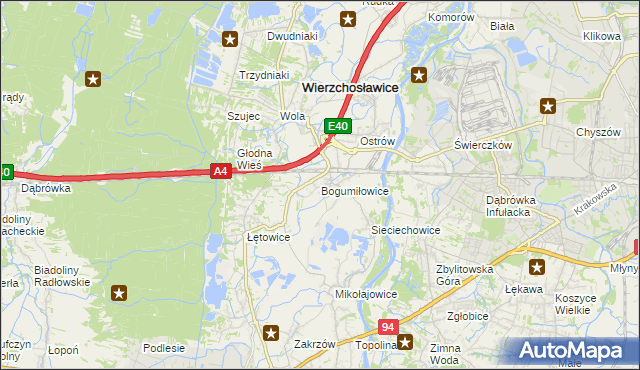 mapa Bogumiłowice gmina Wierzchosławice, Bogumiłowice gmina Wierzchosławice na mapie Targeo