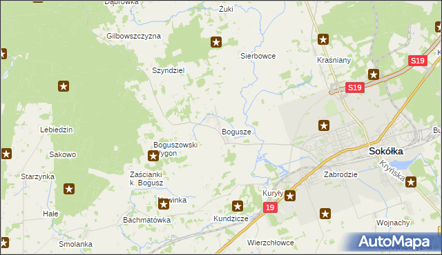 mapa Bogusze gmina Sokółka, Bogusze gmina Sokółka na mapie Targeo