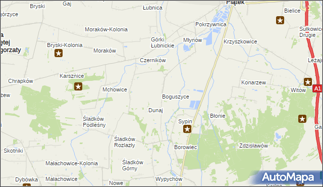 mapa Boguszyce gmina Piątek, Boguszyce gmina Piątek na mapie Targeo