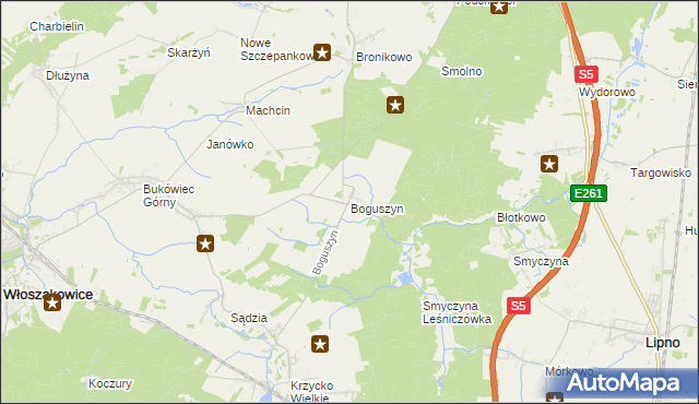 mapa Boguszyn gmina Włoszakowice, Boguszyn gmina Włoszakowice na mapie Targeo
