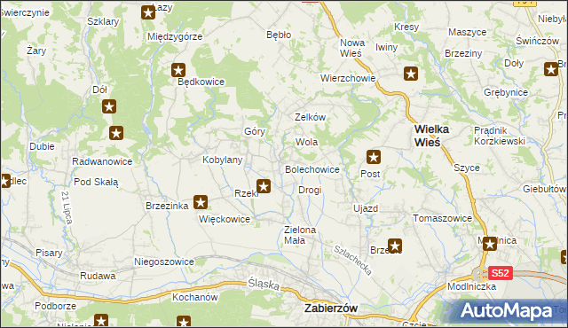 mapa Bolechowice gmina Zabierzów, Bolechowice gmina Zabierzów na mapie Targeo