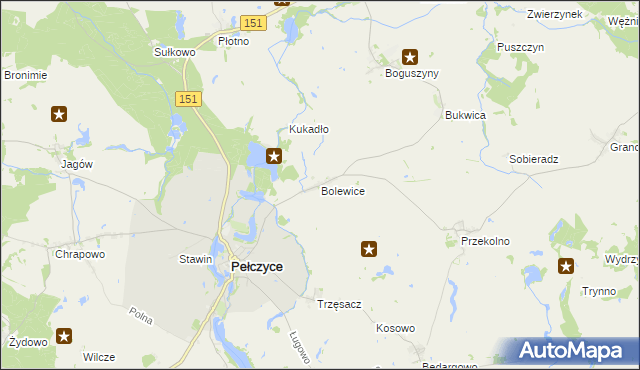 mapa Bolewice gmina Pełczyce, Bolewice gmina Pełczyce na mapie Targeo