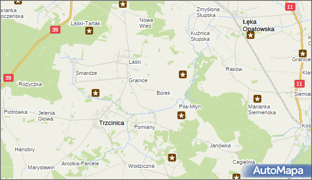 mapa Borek gmina Trzcinica, Borek gmina Trzcinica na mapie Targeo