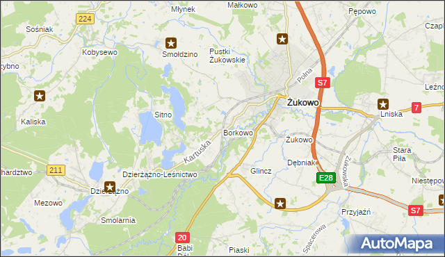 mapa Borkowo gmina Żukowo, Borkowo gmina Żukowo na mapie Targeo