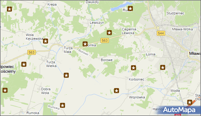 mapa Borowe gmina Lipowiec Kościelny, Borowe gmina Lipowiec Kościelny na mapie Targeo