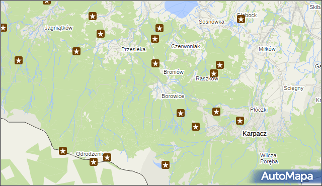 mapa Borowice gmina Podgórzyn, Borowice gmina Podgórzyn na mapie Targeo