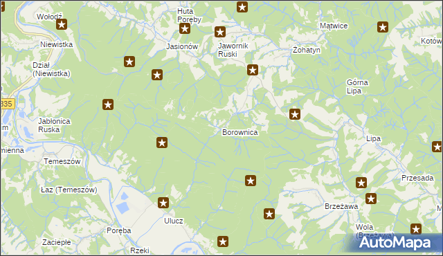 mapa Borownica gmina Bircza, Borownica gmina Bircza na mapie Targeo