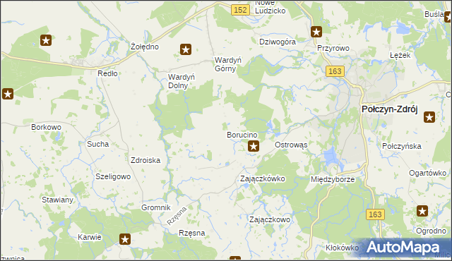 mapa Borucino gmina Połczyn-Zdrój, Borucino gmina Połczyn-Zdrój na mapie Targeo