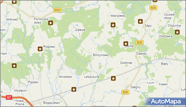 mapa Borzynowo gmina Pasłęk, Borzynowo gmina Pasłęk na mapie Targeo