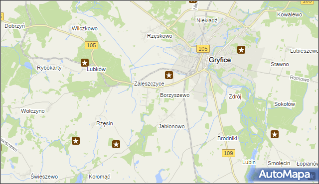 mapa Borzyszewo gmina Gryfice, Borzyszewo gmina Gryfice na mapie Targeo