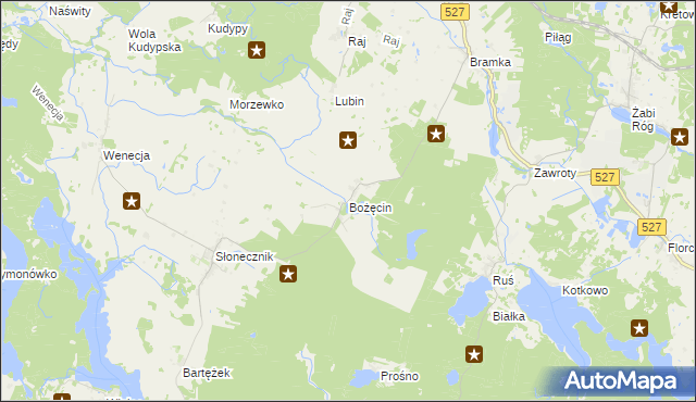 mapa Bożęcin gmina Morąg, Bożęcin gmina Morąg na mapie Targeo