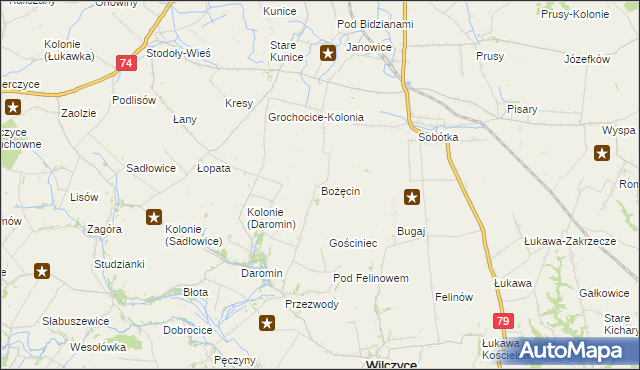 mapa Bożęcin gmina Wilczyce, Bożęcin gmina Wilczyce na mapie Targeo