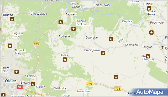 mapa Braciejówka, Braciejówka na mapie Targeo