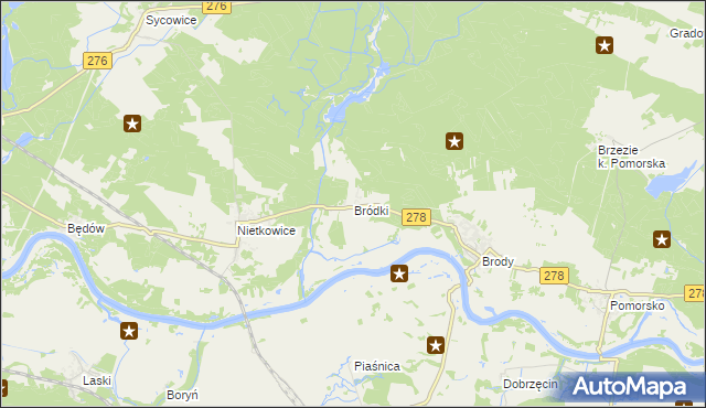 mapa Bródki gmina Czerwieńsk, Bródki gmina Czerwieńsk na mapie Targeo