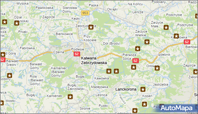 mapa Brody gmina Kalwaria Zebrzydowska, Brody gmina Kalwaria Zebrzydowska na mapie Targeo