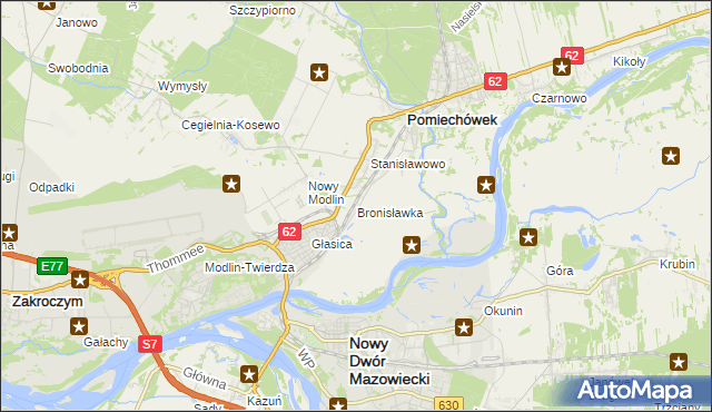 mapa Bronisławka gmina Pomiechówek, Bronisławka gmina Pomiechówek na mapie Targeo