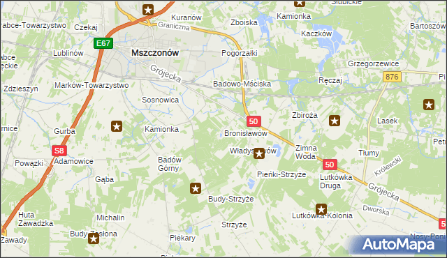 mapa Bronisławów gmina Mszczonów, Bronisławów gmina Mszczonów na mapie Targeo