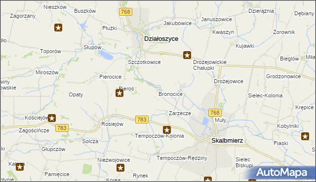 mapa Bronocice, Bronocice na mapie Targeo